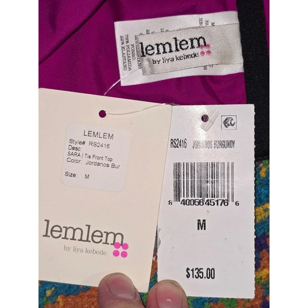 NWT Lemlem Bikini Top Burgundy Sara Tie Front Shimmer Women Size M RS2416 - Picture 6 of 7